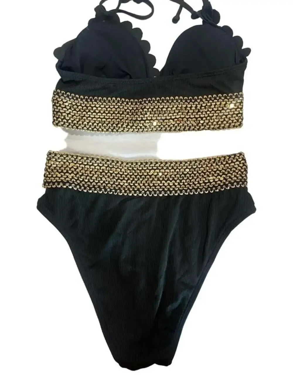 NEW Cupshe Scalloped Stitching Halter Top & High Waist Bikini Swimsuit size smal